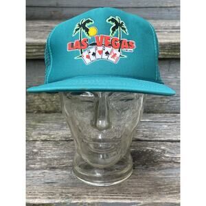 VTG Las Vegas Souvenir Teal Trucker Hat Mesh Foam Snapback Cap 80s 90s USA New